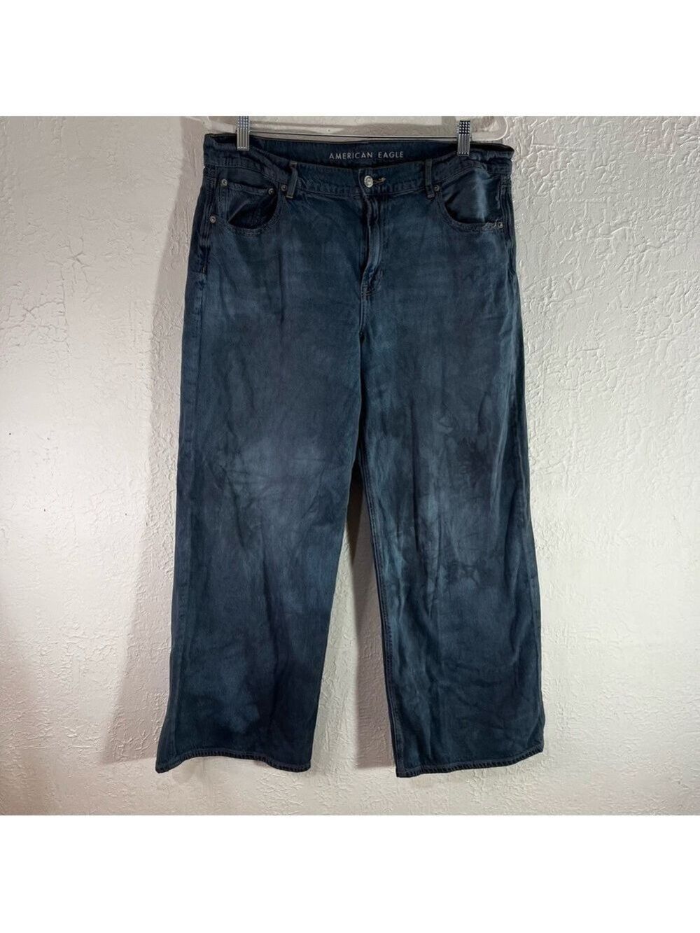American Eagle Low Rise Baggy Wide Leg Skater Jeans in Blue Tie Dye Short Inseam